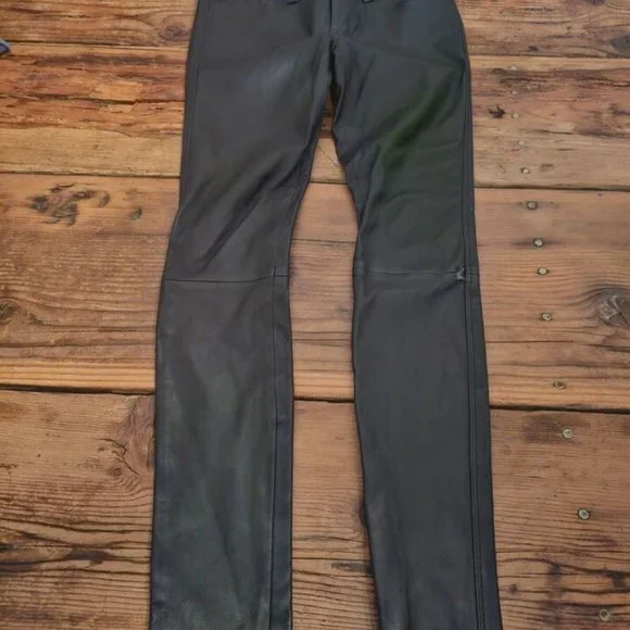 *GENETIC SHYA ZIP LEATHER CIGARETTE PANT COLOR NAVY/BLACK SZ 28 NEW WITH DEFECT - Picture 7 of 16